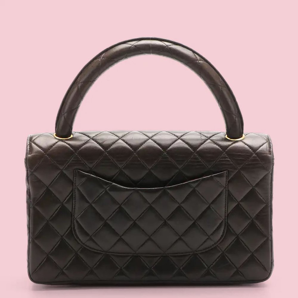 Chanel Vintage Brown Quilted Lambskin Top Handle Medium Flap Bag - Picture 3 of 8